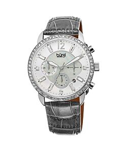 Women's Chronograph Grey Genuine Leather Mother of Pearl Dial