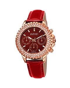 Women's Chronograph Leather Red Dial Watch