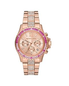 Women's Chronograph Stainless Steel set with Crystals Rose Gold-tone Dial Watch