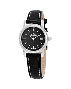 Women's City Leather Black Dial Watch