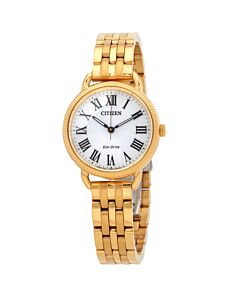 Women's Classic Coin Edge Stainless Steel White Dial Watch