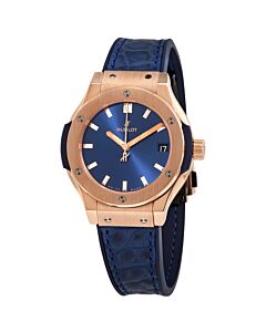 Women's Classic Fusion Rubber with a Stiched Blue (Alligator) Leather Top Blue Dial Watch