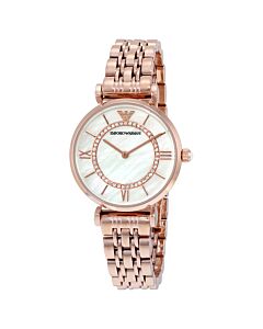 Women's Classic Stainless Steel Mother of Pearl set with one rows of crystals Dial