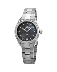 Women's Comtesse Stainless Steel Black Mother of Pearl Dial Watch