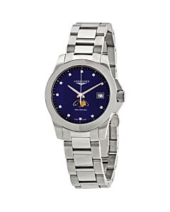 Women's Conquest Stainless Steel Blue Sunray Dial Watch