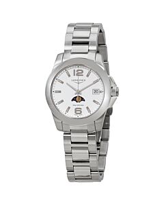 Women's Conquest Stainless Steel White Dial Watch