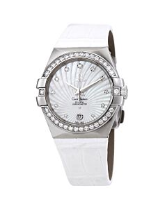 Women's Constellation Co-Axial Leather White Mother of Pearl Dial