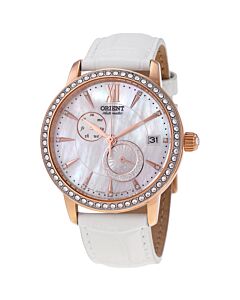 Women's Contemporary Leather Mother of Pearl Dial Watch