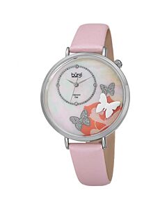 Women's Leather Mother Of Pearl Butterfly Dial