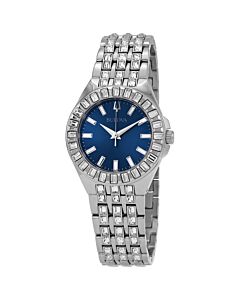 Women's Crystal Stainless Steel set with Baguette Crystals Blue Dial Watch