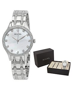 Women's Crystal Stainless Steel set with Crystals White Mother of Pearl Dial Watch