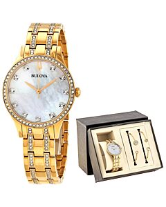 Womens-Crystal-Stainless-Steel-with-Crystal-set-Links-Mother-of-Pearl-Dial