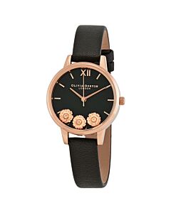 Women's Dancing Daisy Leather Black Dial
