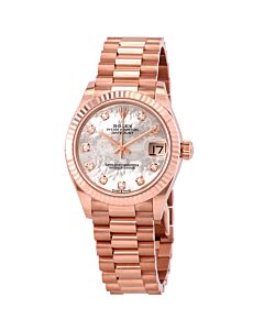 Women's Datejust 31 18kt Everose Gold Rolex President White Mother of Pearl Dial