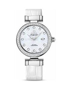 Women's De Ville Ladymatic Satin-brushed Leather White Mother of Pearl Dial Watch