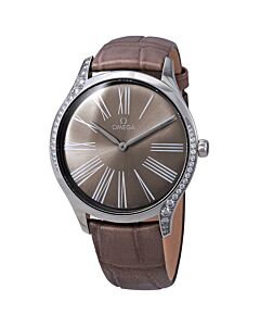 Women's De Ville Leather Lacquered Taupe-Brown Dial