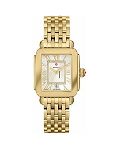 Women's Deco 18kt Yellow Gold-plated Silver White Sunray Dial Watch