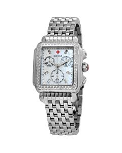 Women's Deco Chronograph Stainless Steel White Mother of Pearl Dial Watch