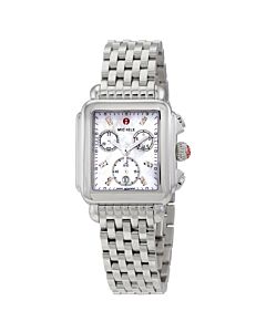 Women's Deco Chronograph Stainless Steel White Mother of Pearl Dial Watch