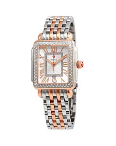 Women's Deco Madison Mid Stainless Steel and 18KT Pink Gold Silver- White Sunray Dial Watch
