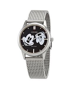Womens-Disney-Mickey-Mouse-Stainless-Steel-Mesh-Black-Dial-Watch