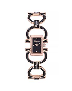 Women's Double Gancini Mini Stainless Steel and Enamel Black Dial Watch