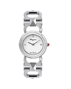 Women's Double Gancini Stainless Steel White Enamel Dial Watch
