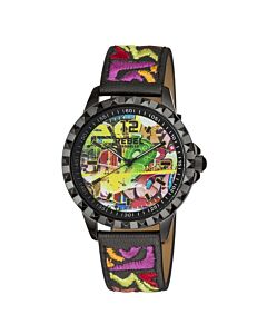 Women's Dumbo Leather with a Graffiti Embroidered Top Black Graffiti Dial Watch