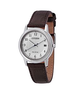 Women's Eco-Drive Leather White Dial Watch