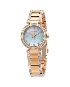 Women's Eco-Drive Stainless Steel set with Swarovski Crystals Mother of Pearl Dial Watch