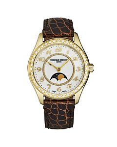 Women's Elegance Leather Silver Mother of Pearl Dial Watch