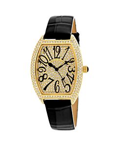 Women's Elegant Leather Gold (Crystal-set) Dial Watch