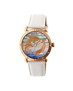 Women's Estella Leather Custom Engraved Mother of Pearl Crystal-set Dial