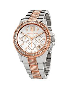 Women's Everest Chronograph Stainless Steel with Crystal-set Rose Gold-tone Ce White Dial Watch