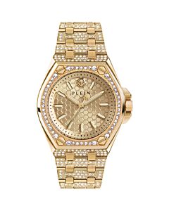 Women's Extreme Lady Stainless Steel Set with Crystals Gold honeycomb-patterned Dial Watch
