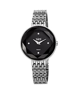 Women's Faceted Crystal Bezel Stainless Steel Black Dial Watch