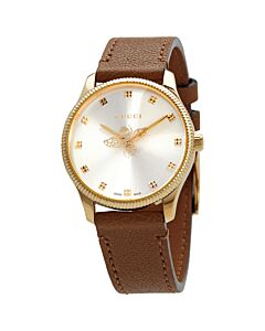 Women's G-Timeless Leather Champagne (Bee Motif) Dial Watch