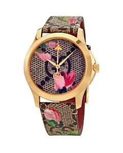 Women's G-Timeless Supreme Canvas Canvas with Pink Blooms Print Dial Watch