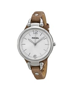 Women's Silver Textured Dial Brown Genuine Leather