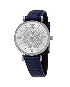 Women's Gianni T-Bar Leather Silver (Crystal Pave Center) Dial Watch