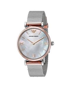 Women's Gianni T-Bar Stainless Steel Mesh White Mother of Pearl Dial Watch