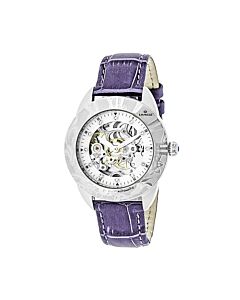 Women's Godiva Crocodile-Embossed Leather White Mother of Pearl Skeleton Dial