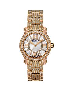 Women's Happy Sport Diamond Set 18kt Rose Gold Mother of Pearl Dial Watch