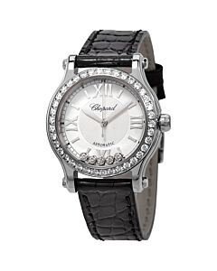 Women's Happy Sport Leather Silver with Five Floating Diamonds Dial Watch