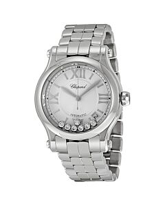 Women's Happy Sport Stainless Steel Silver Guilloche with Seven Floating Diamonds Dial
