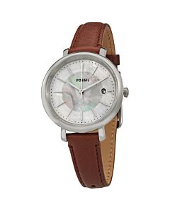 Women's Jacqueline Leather White (Mother of Pearl Center) Dial Watch