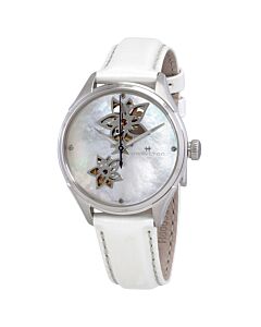 Women's Jazzmaster Open Heart Leather Mother of Pearl Dial