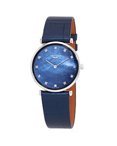 Women's La Grande Classique De Longines Alligator Leather Blue Mother of Pearl Dial Watch