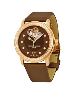 Women's Ladies Automatic Leather Black with Double Heart cut-out Dial