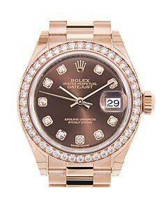 Women's Lady Datejust 18kt Everose Gold Rolex President Brown Dial Watch